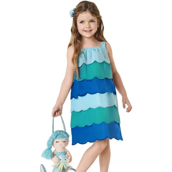 Gymboree Girls Scalloped Tiered Dress - Under The Sea - Picture 1 of 6